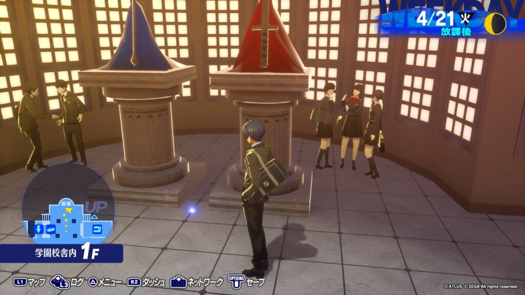 学園校舎内 1F 剣と杖のオブジェ前